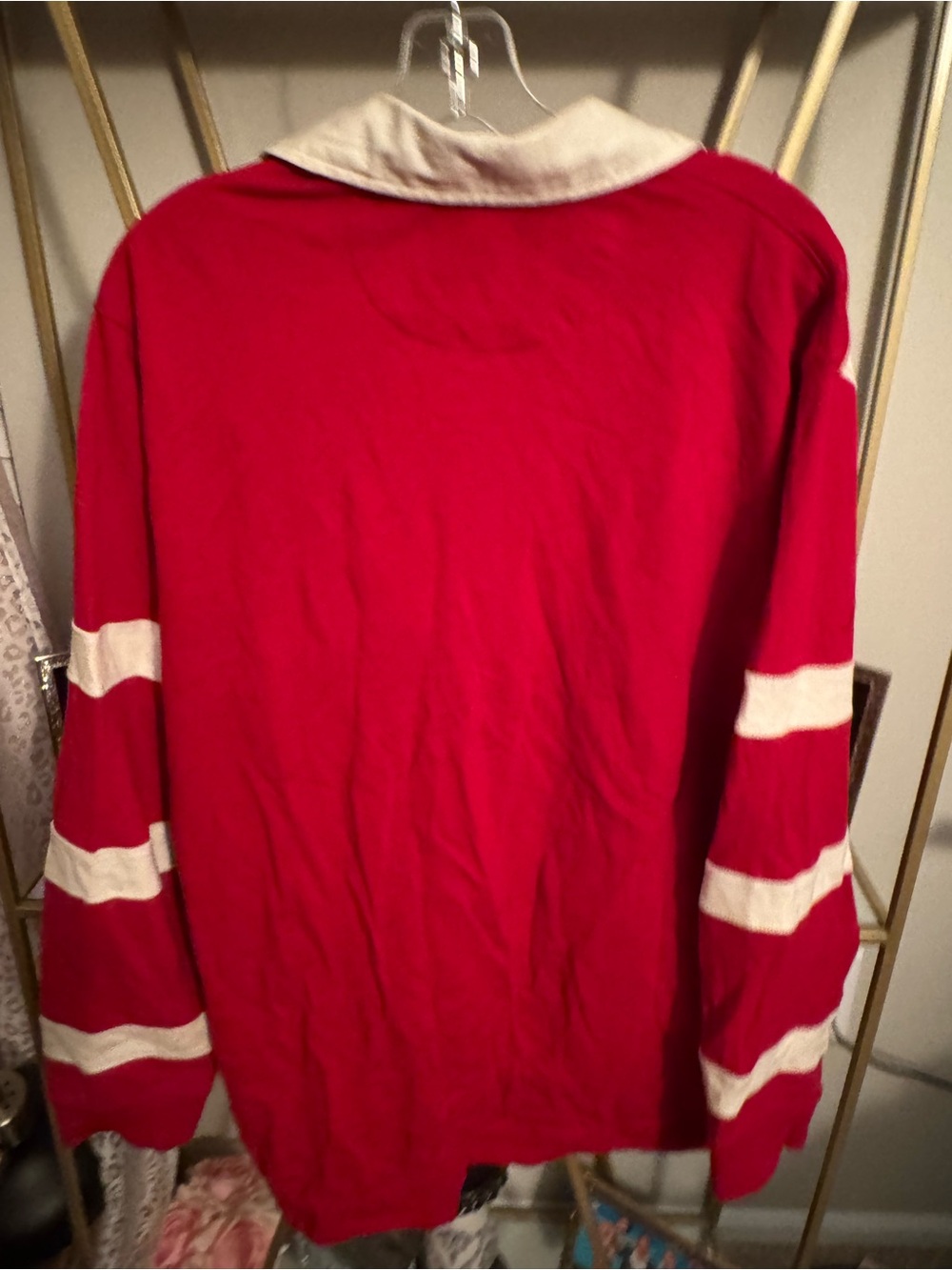 U.S. Polo Assn. Red and Cream Rugby Polo with Crest - Picture 2 of 12